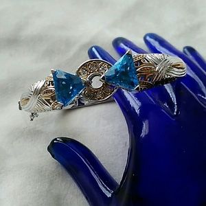 Michael Valitutti Trillion cut Blue Topaz Statement Bangle Bracelet